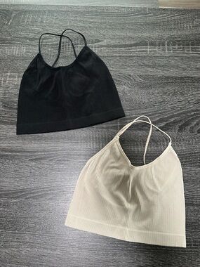 Ribbed Strappy Bralettes - Black & Tan